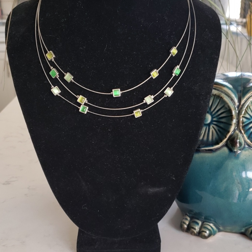 Green Jem Layered necklace On Silver Base By Lia Sophia